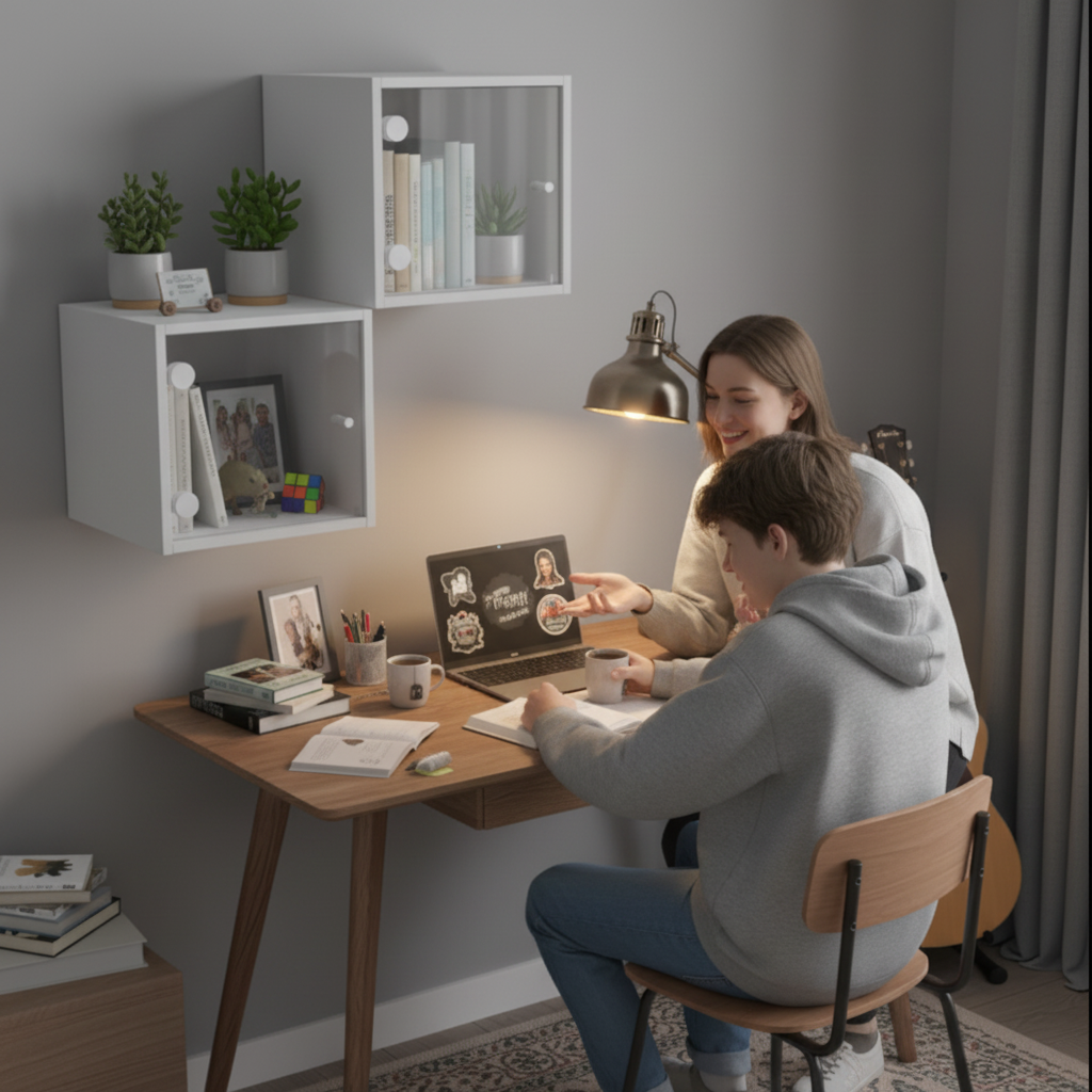 Wit 2 wandkastjes thuiskantoor