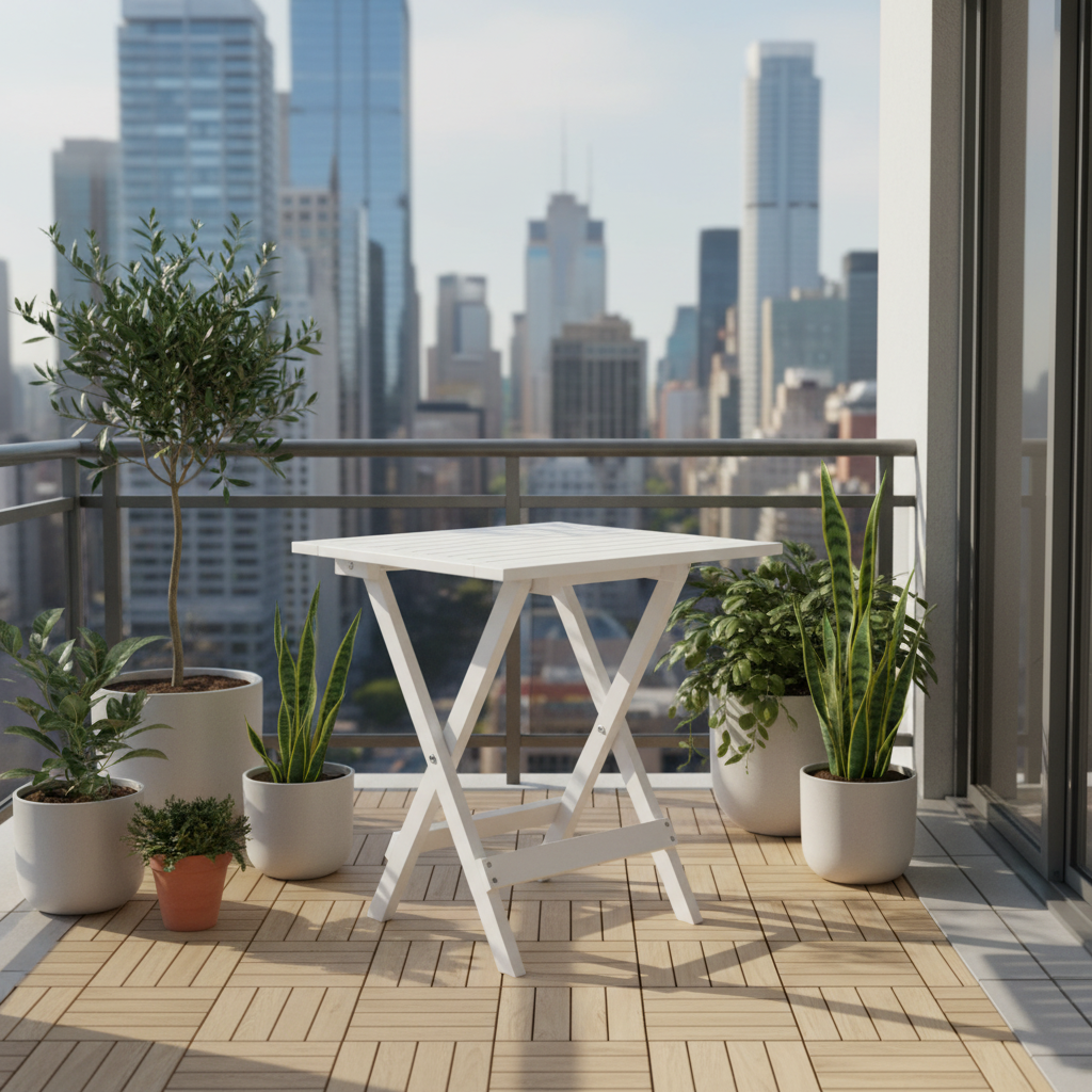 Wit bistrotafeltje op modern balkon