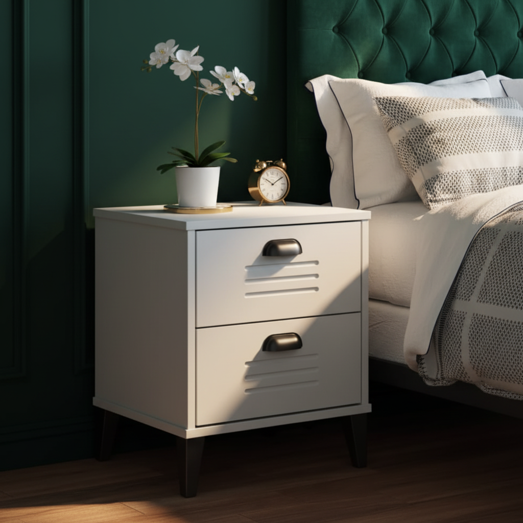 Wit nachtkastje in luxe slaapkamer