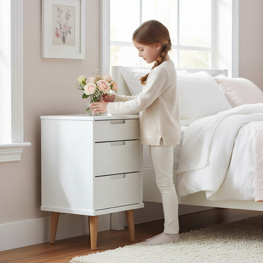 Wit nachtkastje in meisjeskamer