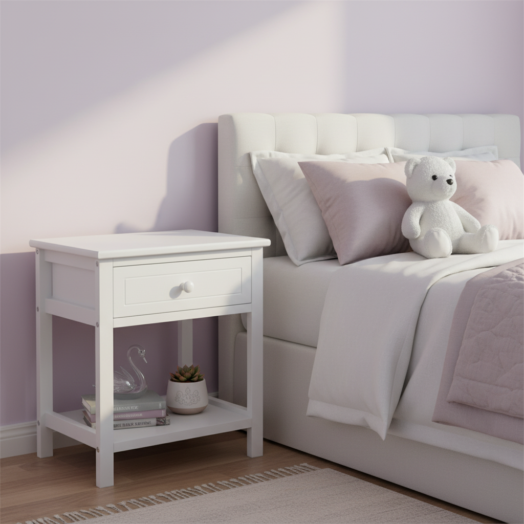 Wit nachtkastje meisjeskamer