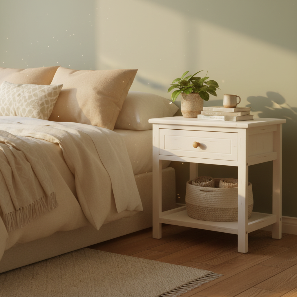 Wit nachtkastje rustiek