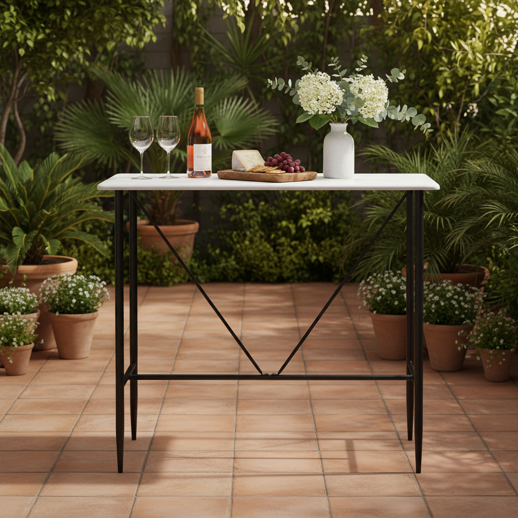 Witte bartafel gestyled in mooie tuinomgeving