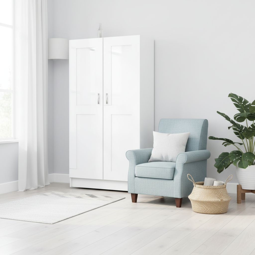 Witte boekenkast 150cm in coastal-geïnspireerde slaapkamer