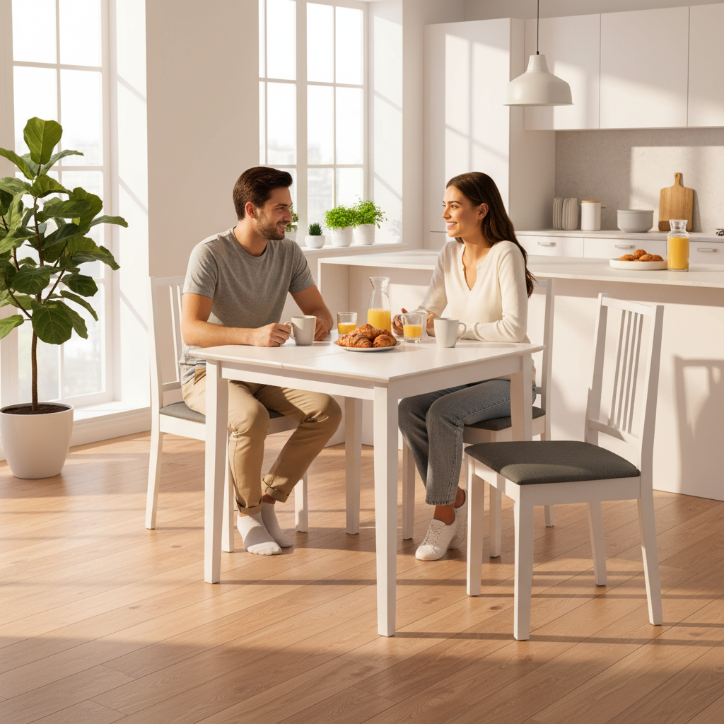 Witte eethoek in keuken - ontbijt