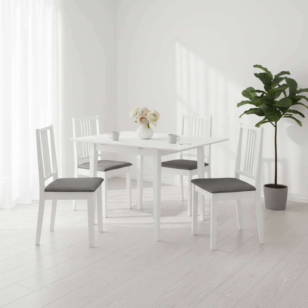 Witte eethoek met 4 stoelen - minimaal gestyleerd