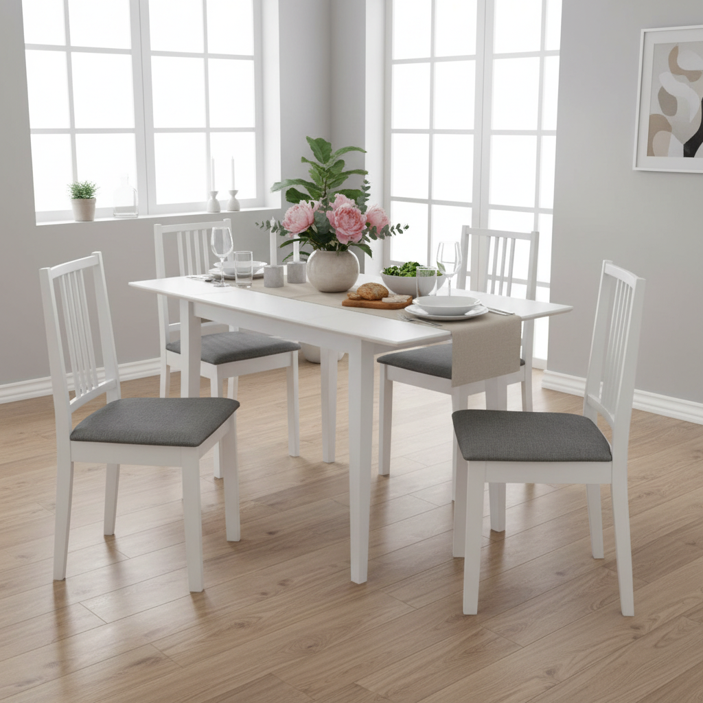 Witte eethoek met 4 stoelen - rijk gestyleerd