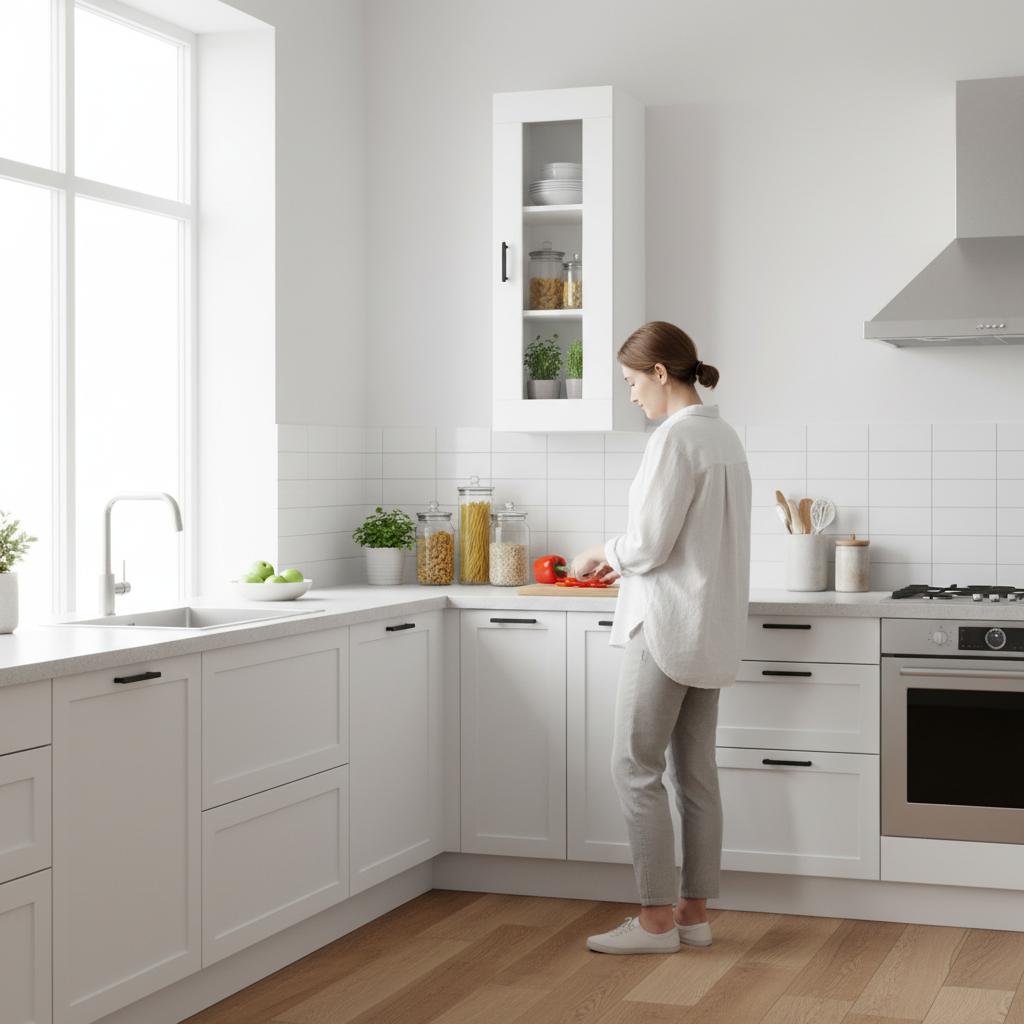 Witte hangkast met open vakken in keuken