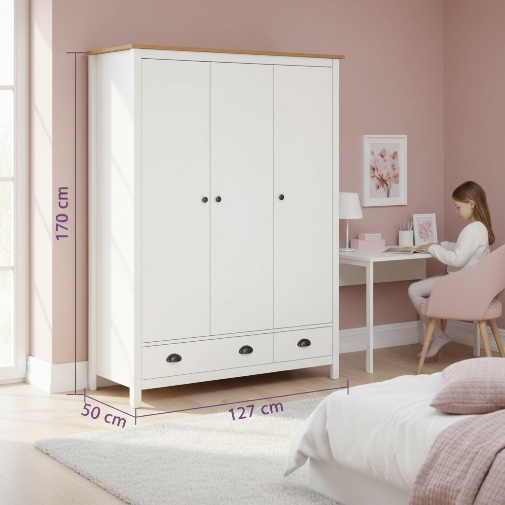 Witte kledingkast in meisjeskamer met afmetingen
