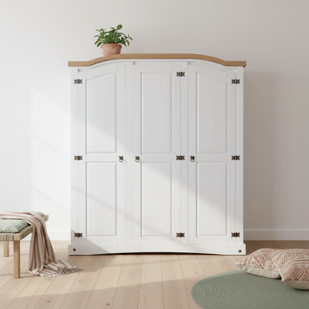 Witte kledingkast in Scandinavische setting