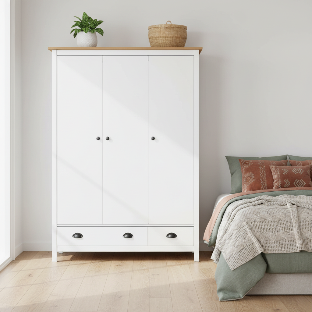 Witte kledingkast in Scandinavische setting