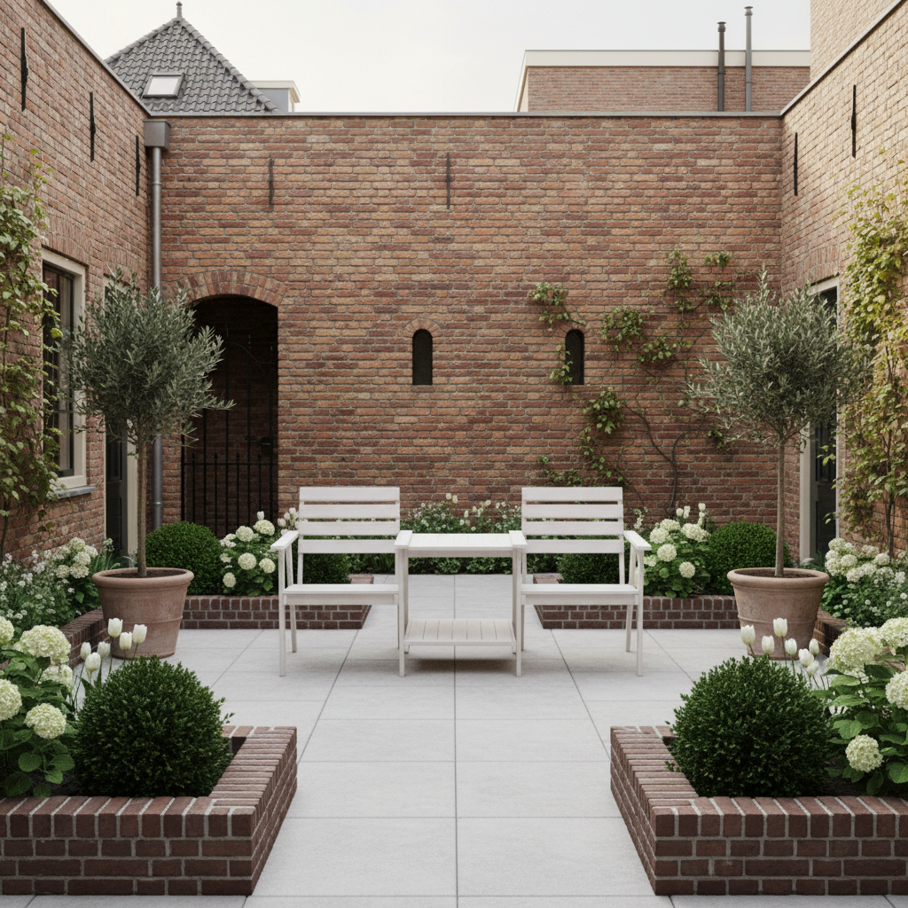 Witte tuinset in Nederlandse binnentuin