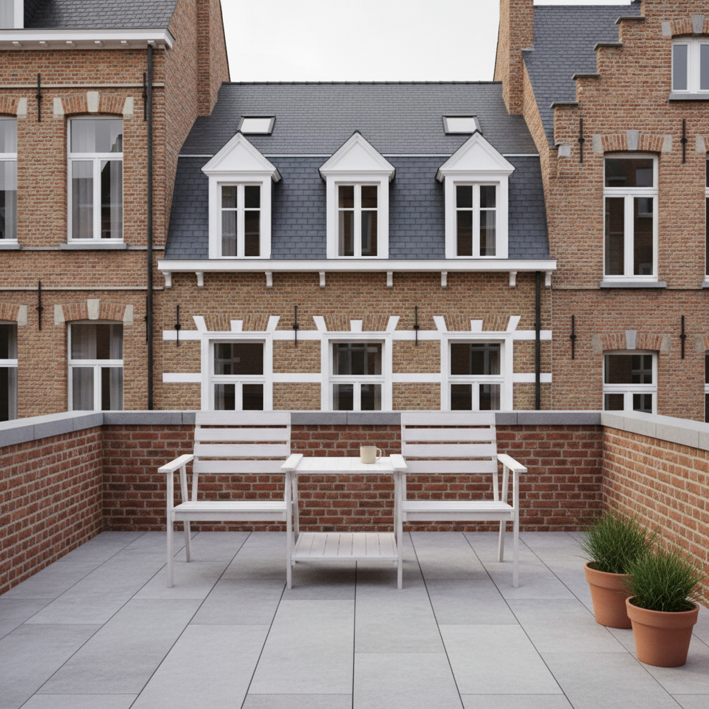 Witte tuinset op Belgisch stadsbalkon