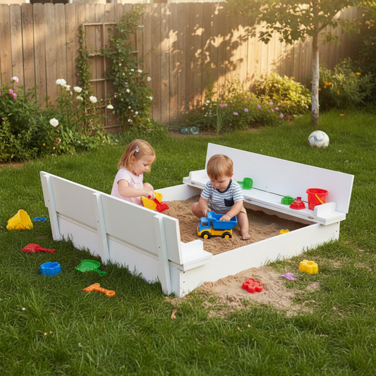 Witte zandbak in gezinstuin