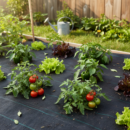 Worteldoek in moestuin met groenten