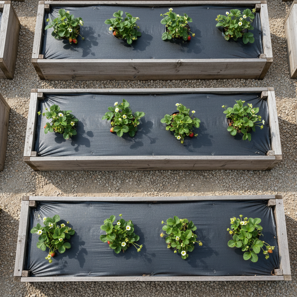 Worteldoek met aardbeienplanten