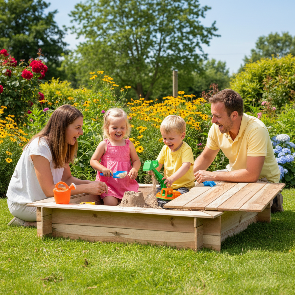 Zandbak met spelende kinderen