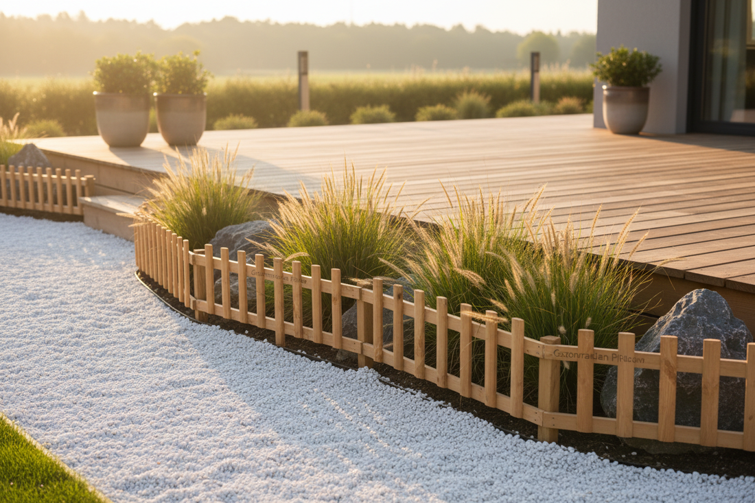 Zen garden with wooden edging