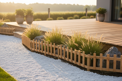 Zen garden with wooden edging