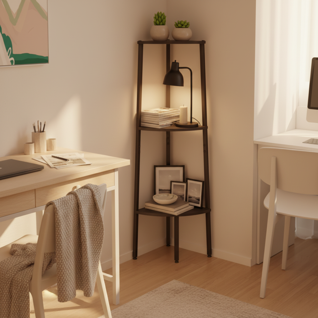 Zwart hoekkastje thuiskantoor