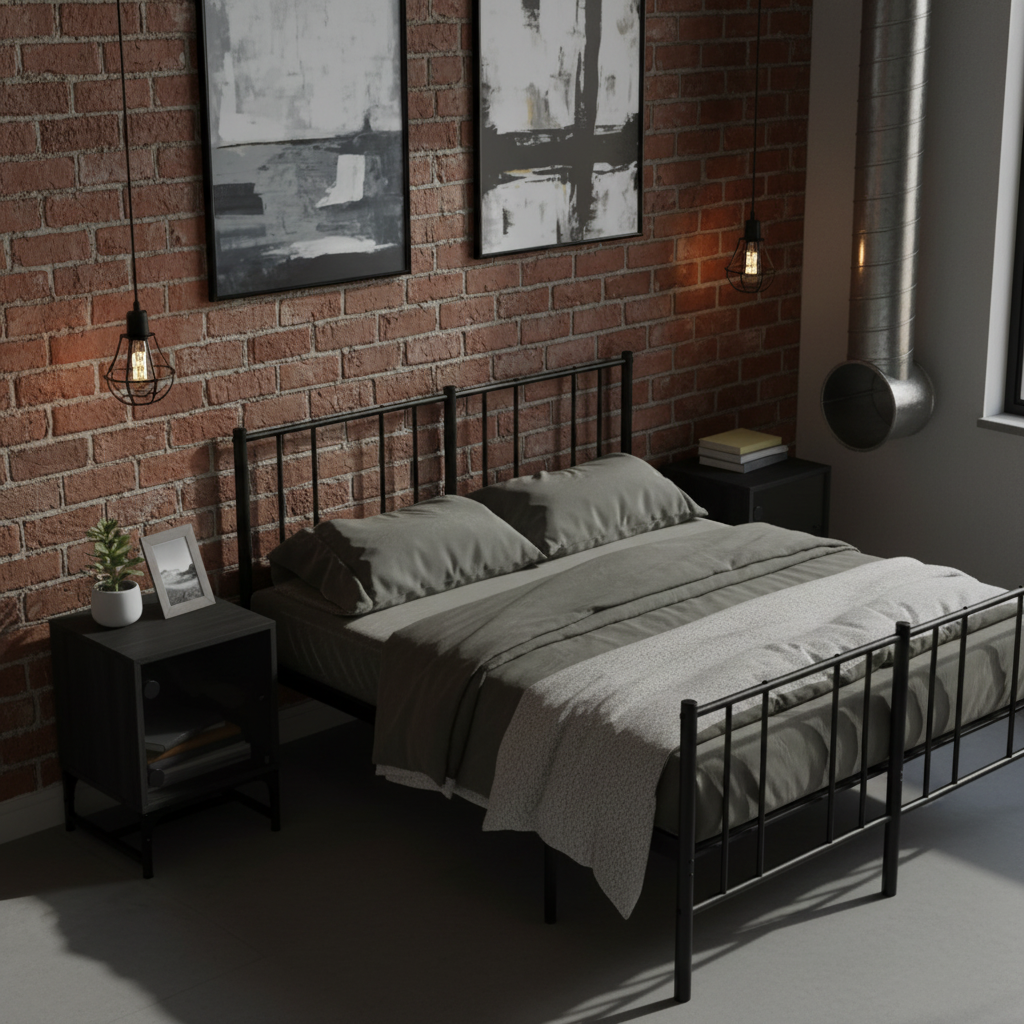 Zwart nachtkastje industrieel