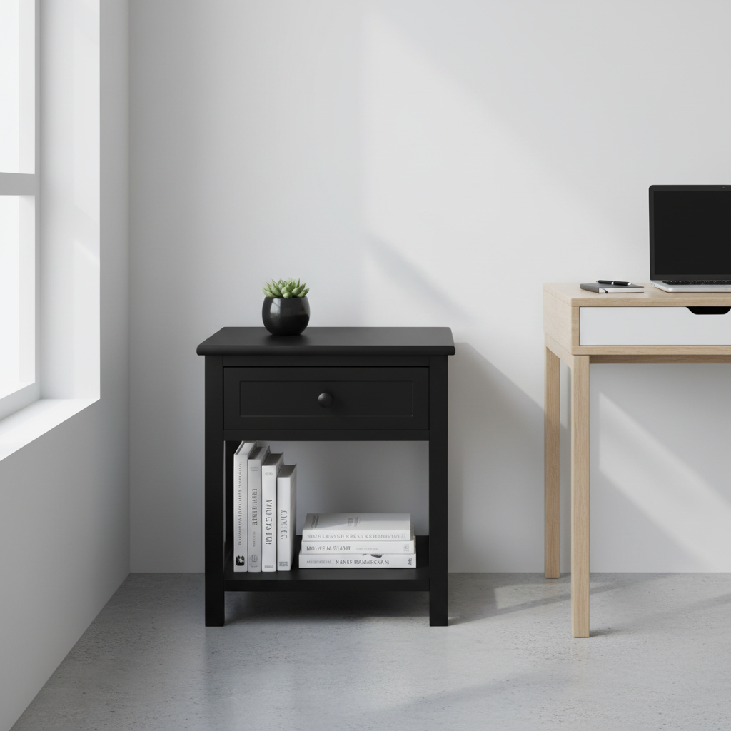 Zwart nachtkastje kantoor