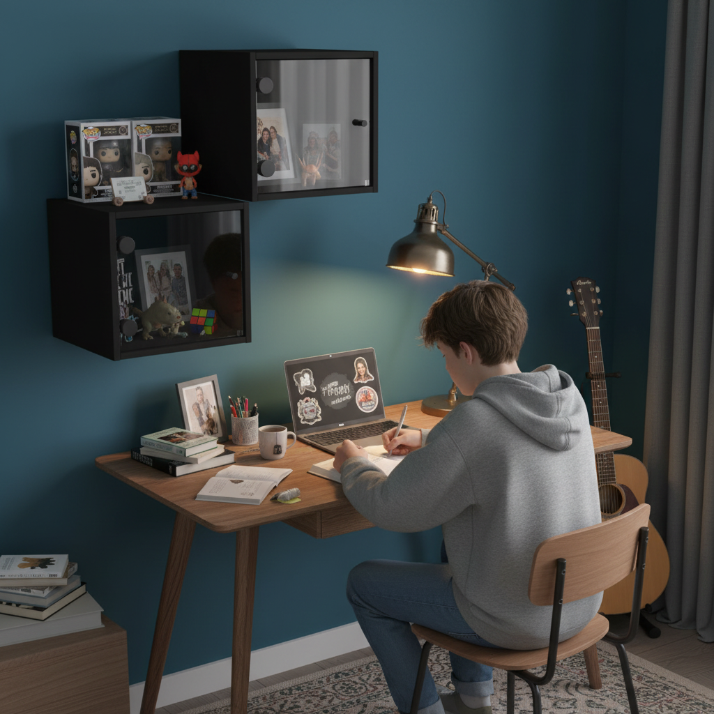 Zwart - Tienerkamer met tiener - Teal blauw