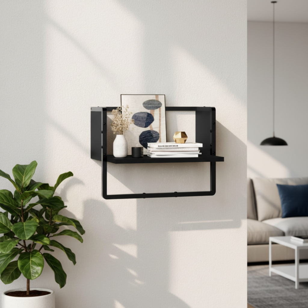 Zwart wandschap - Met vaas en decoratie