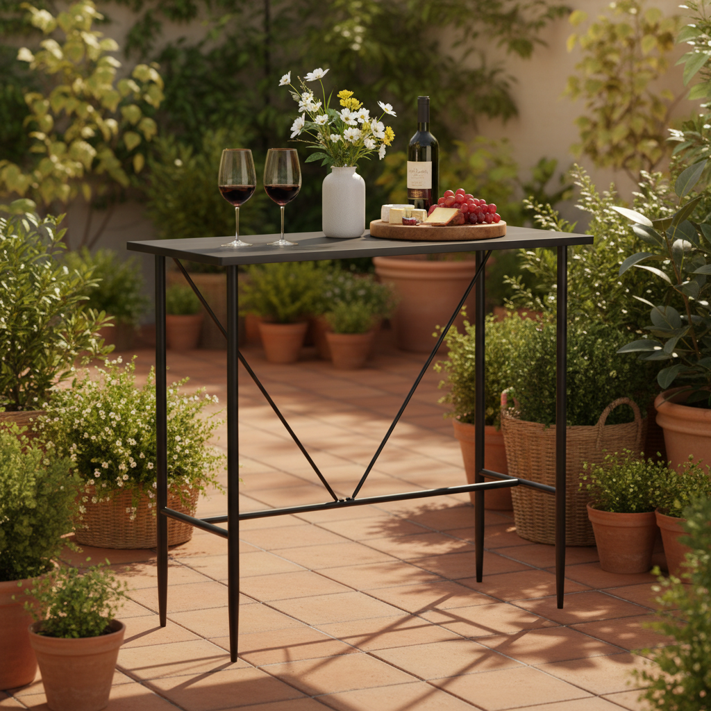 Zwarte bartafel gestyled in mooie tuinomgeving