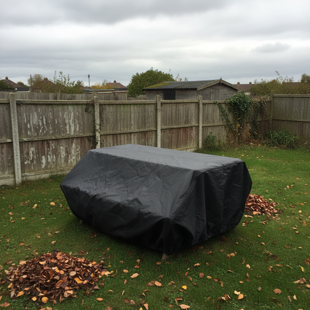 Zwarte beschermhoes in achtertuin