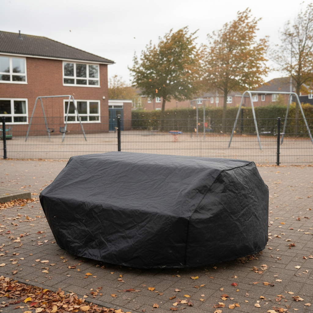 Zwarte beschermhoes op schoolplein