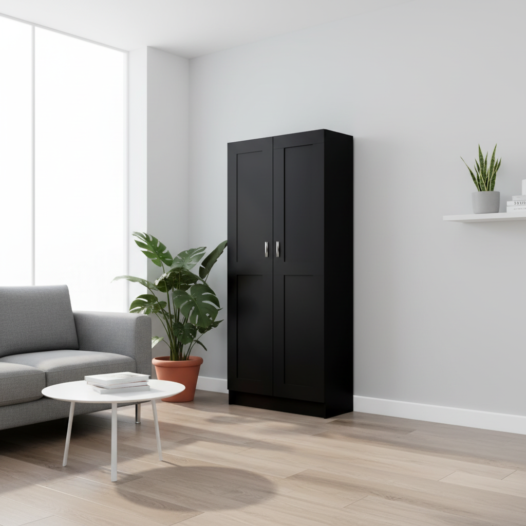 Zwarte boekenkast 185.5cm in moderne minimalistische woonkamer