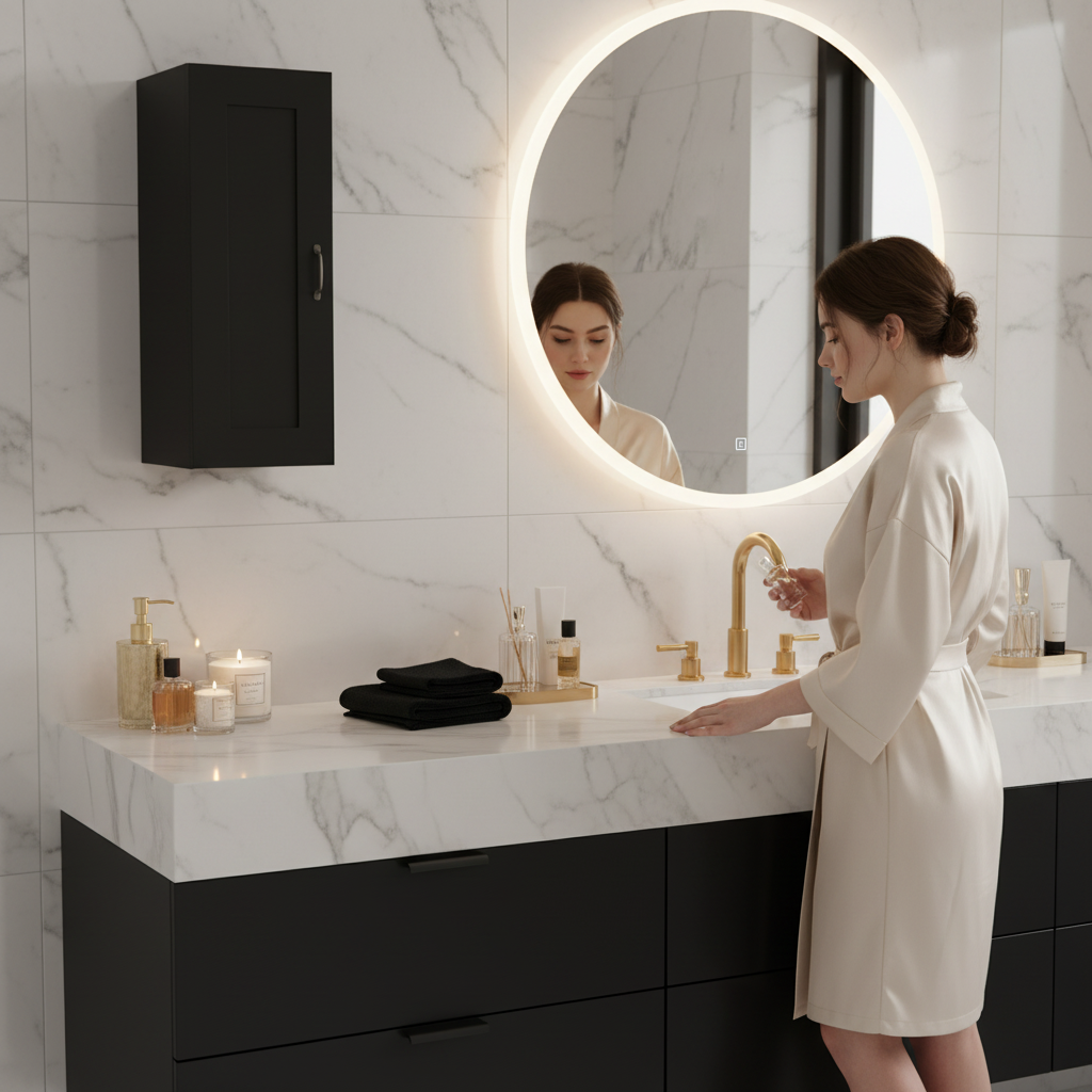 Zwarte hangkast in luxe badkamer