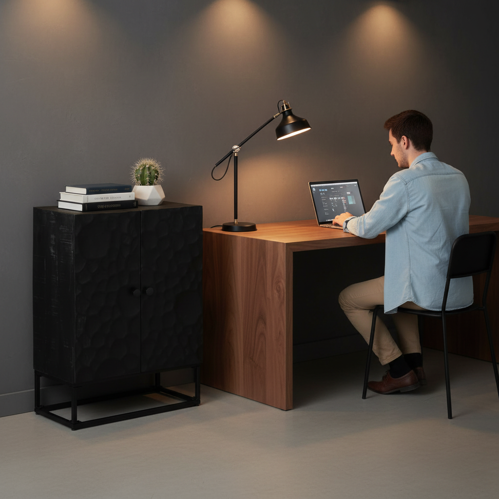 Zwarte kast in home office