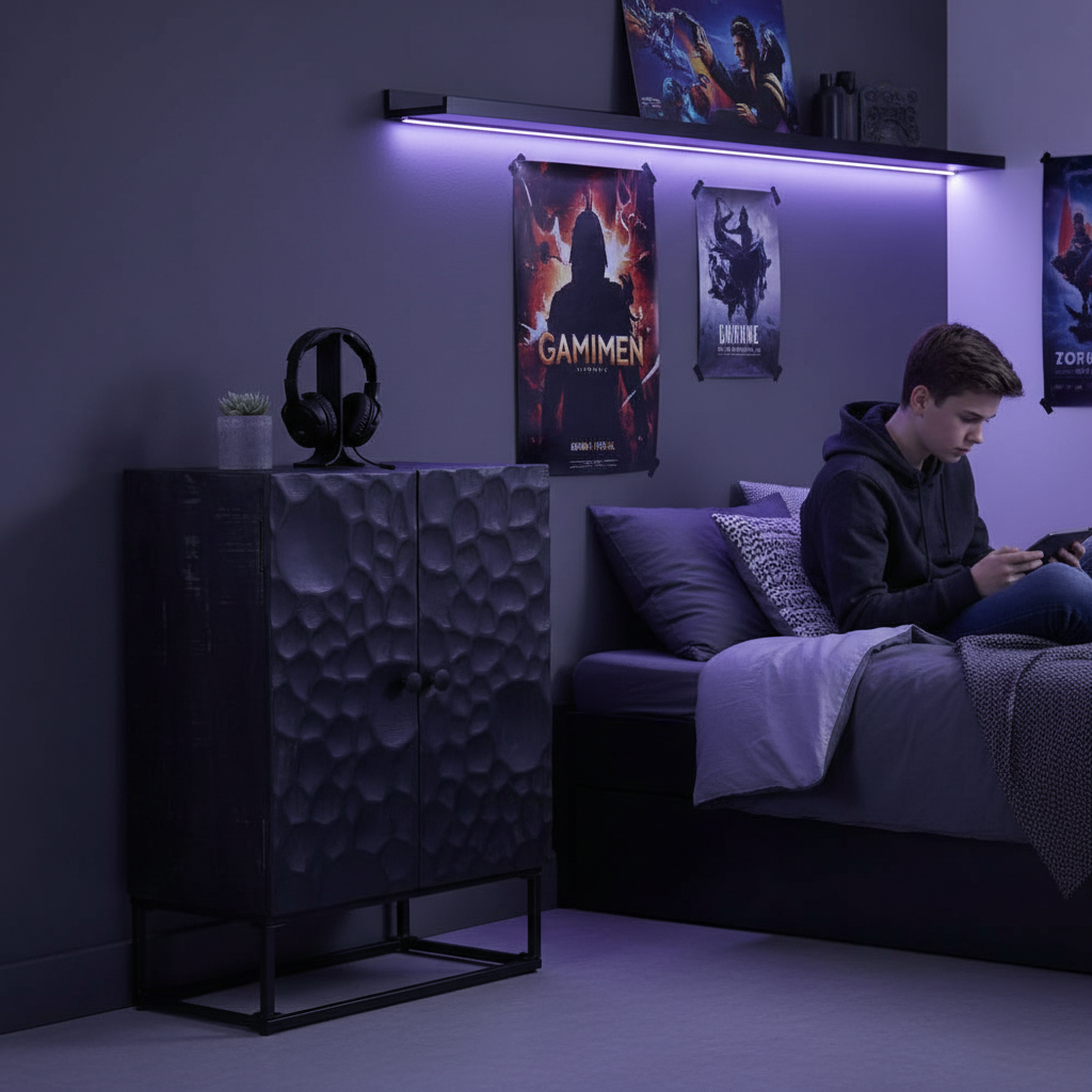 Zwarte kast in tienerkamer