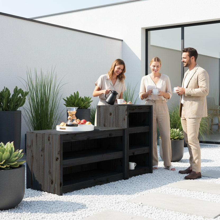 Zwarte kasten minimalist tuin