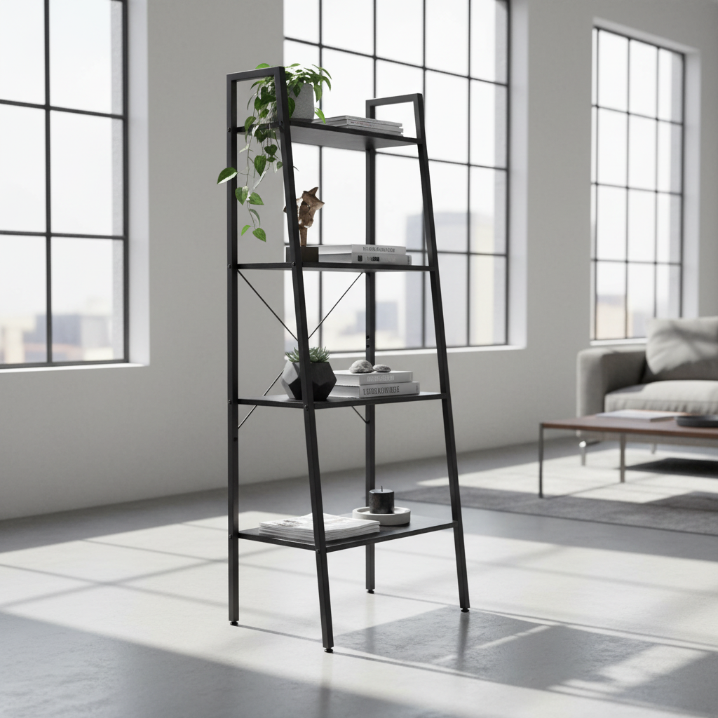 Zwarte ladder-boekenkast 140cm
