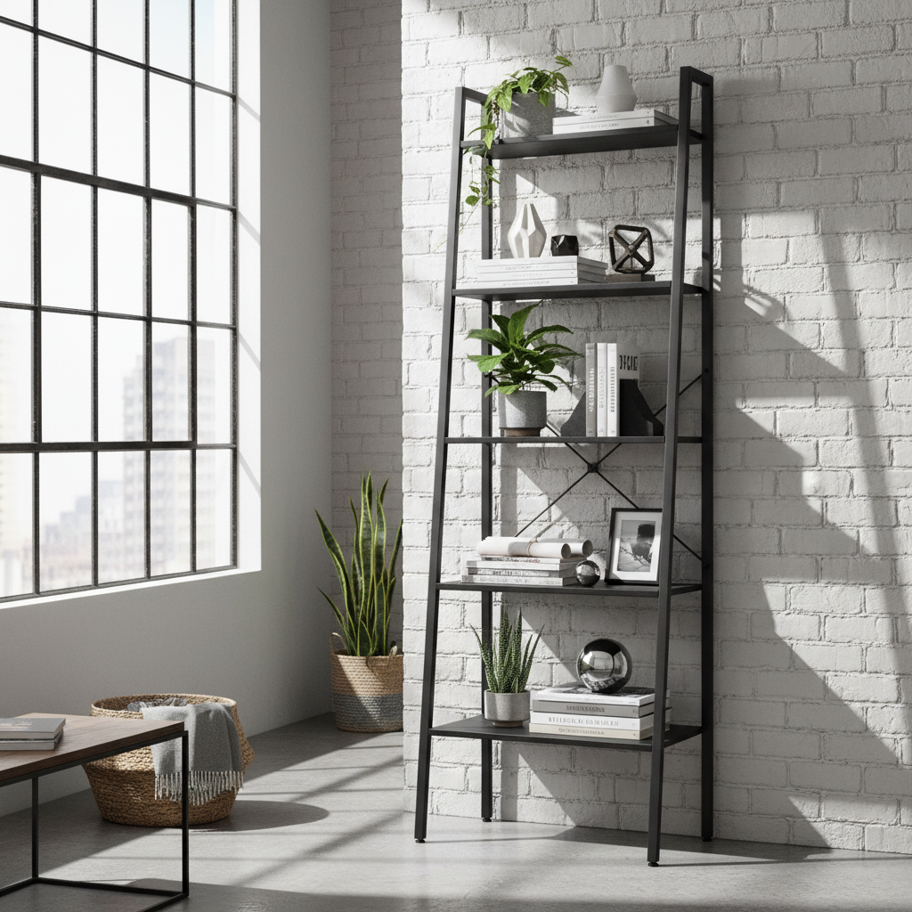Zwarte ladder-boekenkast 174cm