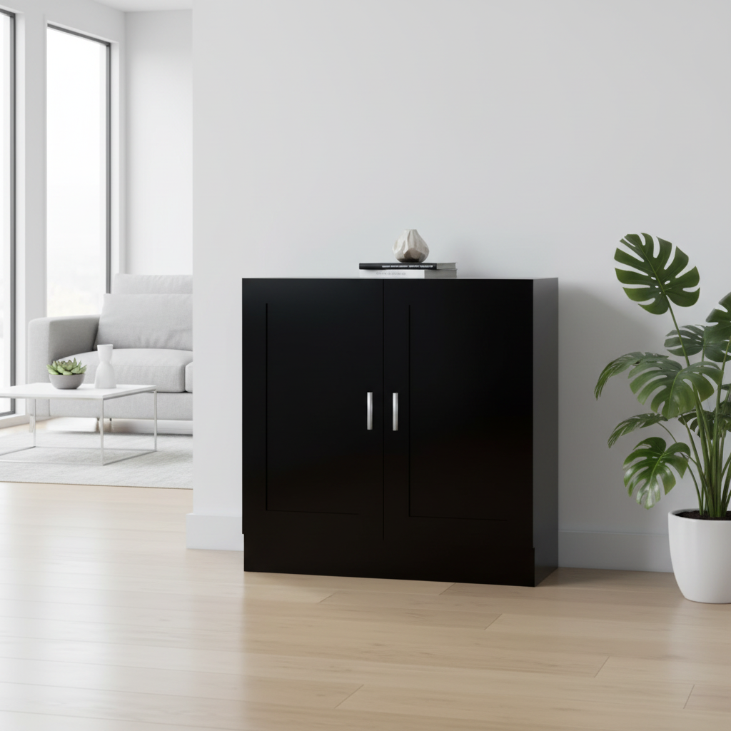 Zwarte lage kast 80cm in moderne minimalistische woonkamer